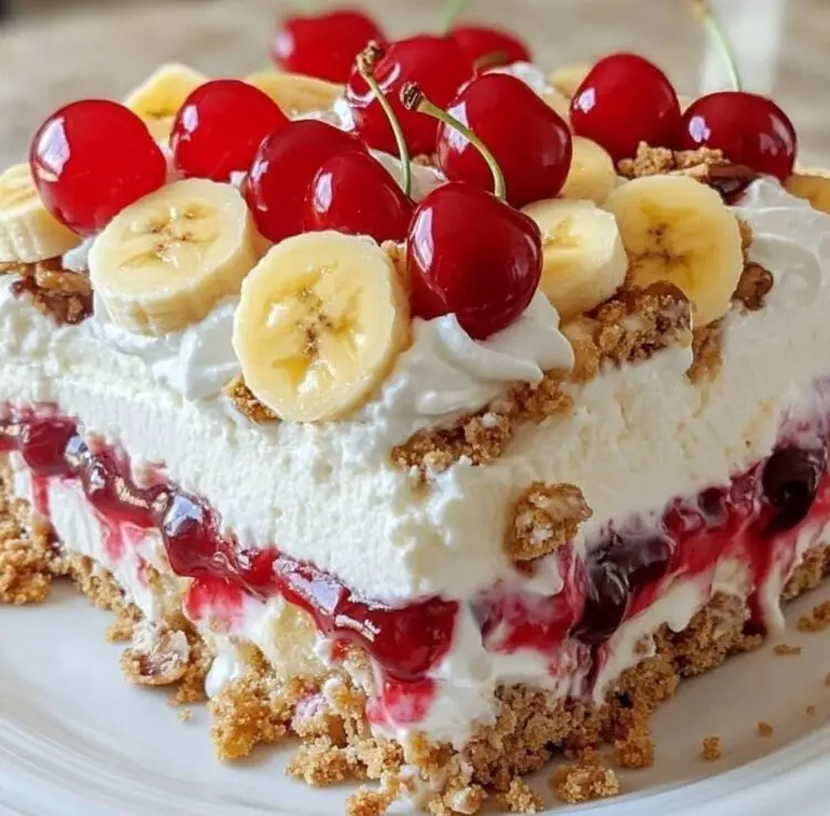 Postre Frío de Plátano, Cerezas y Crema